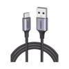 Cable USB-A a USB-C, 2 metros, carga rápida, caja de aluminio, nylon trenzado, color negro.