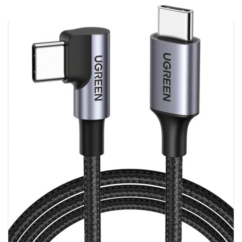 50123-l Cable USB-C a USB-C, 1 metro, conector de 90°, carga rápida de hasta 60W, color negro.