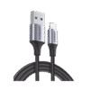 60156-l Cable USB-A a Lightning, 1 metro, certificado MFi, carga rápida 5V/2.4A, conector C94, caja de aluminio, nylon trenzado, color negro.