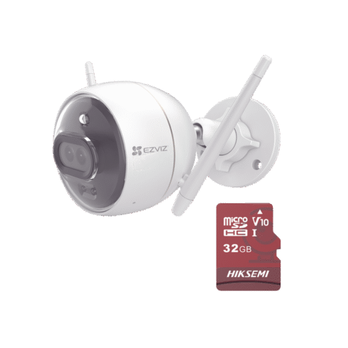 C3X_KM-l Kit de Camara WiFi C3X y Memoria Micro SD de 32GB, audio de dos vías, colores en oscuridad.